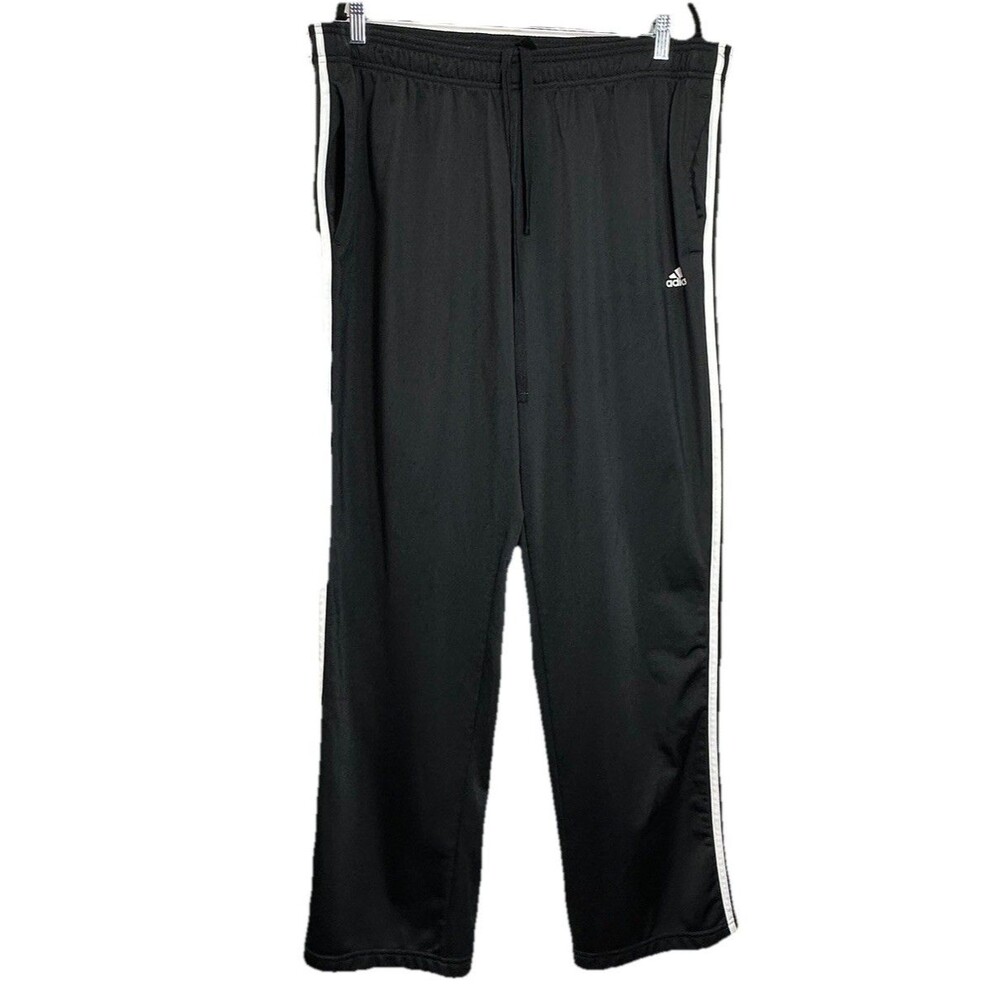 Adidas Pants Mens 2XL Black White Athletic Basketball 3 Stripe Logo W/Pockets